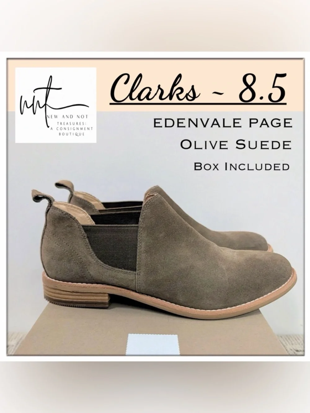 Clarks Edenvale Page Olive Suede Chelsea Booties – Women’s Size 8.5M